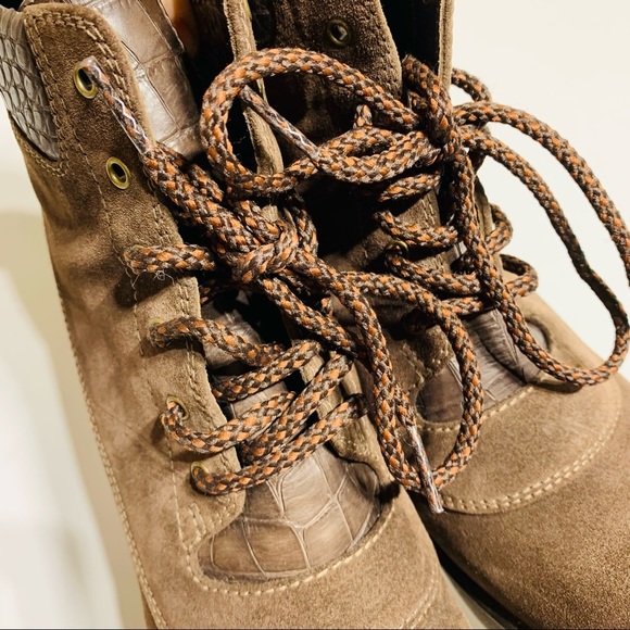 Stuart Weitzman brown chunky heels suede lace up platform boots - Picture 9 of 13